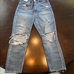 GAP Light Blue Distressed Straight Leg Jeans